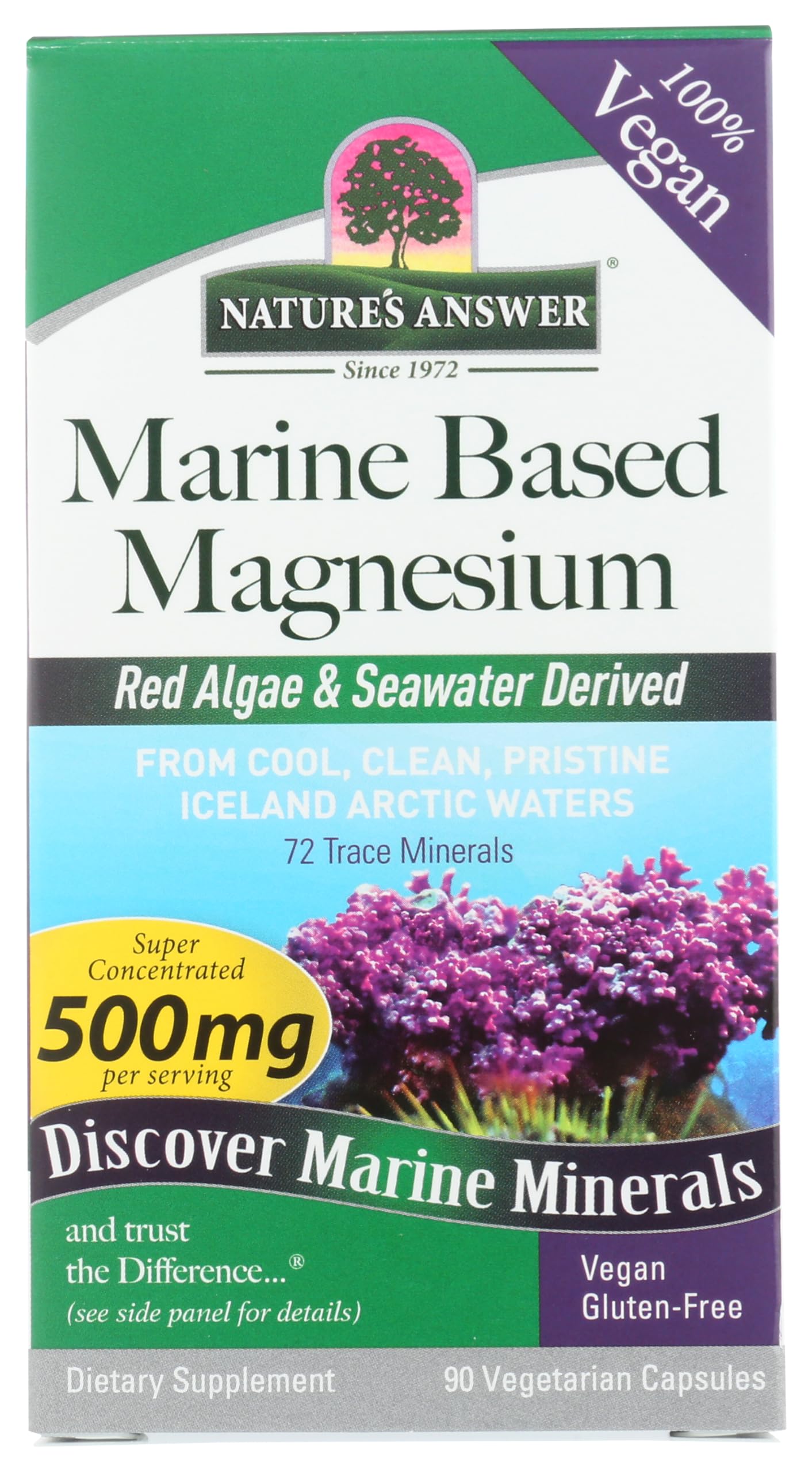 Nature's Answer Magnésium Marin - bouteille 500 mg et capsules faciles à avaler.