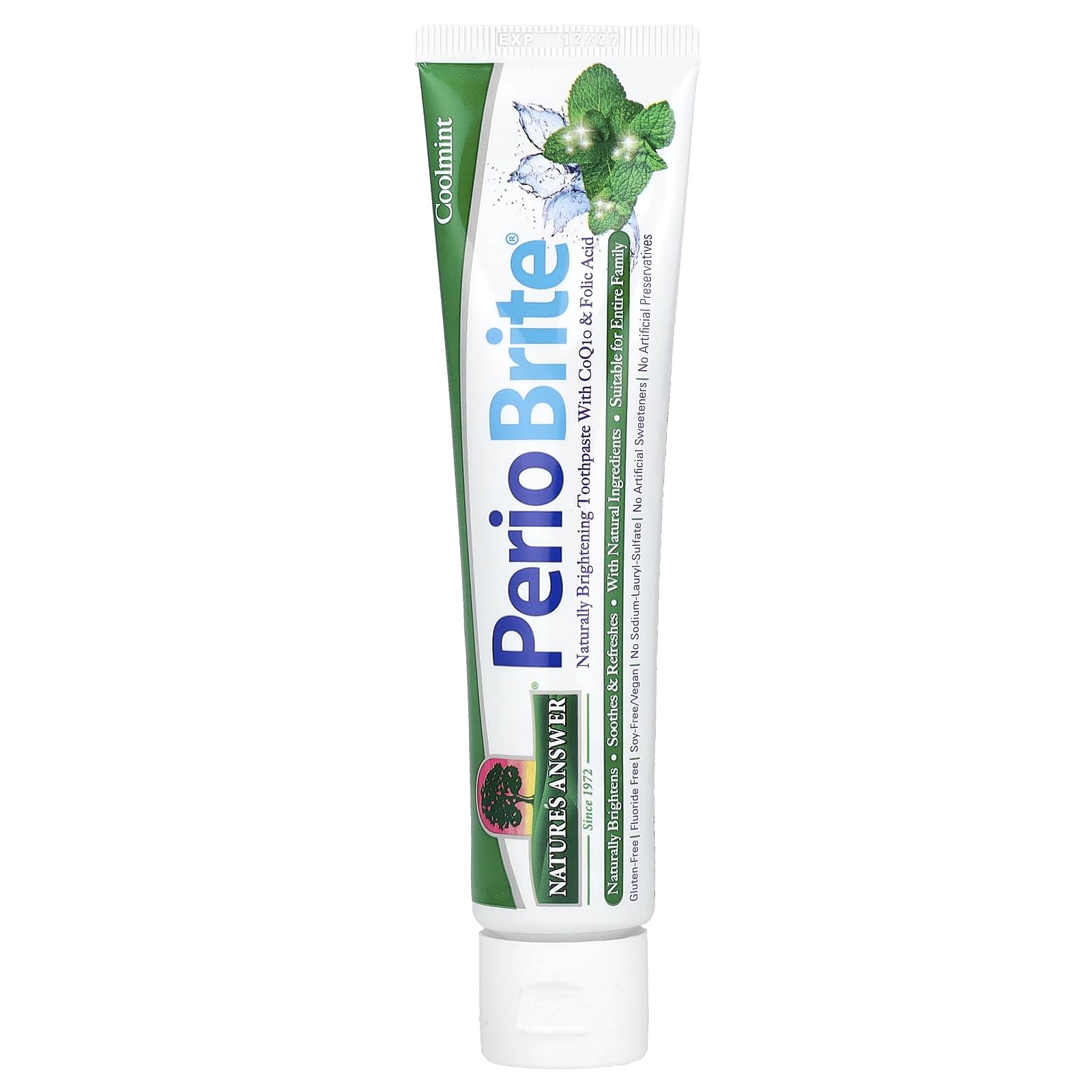 Nature's Answer PerioBrite dentifrice emballage élégant pour toute la famille.