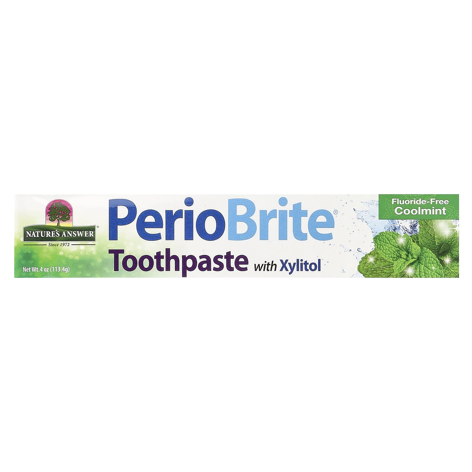 Nature's Answer PerioBrite dentifrice tube prêt à l’emploi pour un brossage frais.