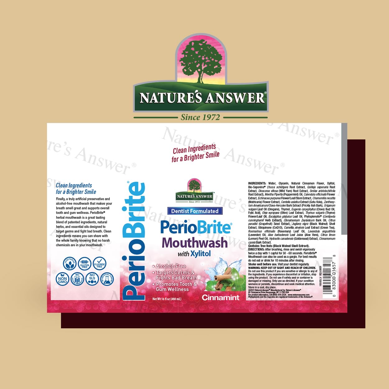 Nature's Answer PerioBrite: flacon sans alcool pour hydratation des gencives.