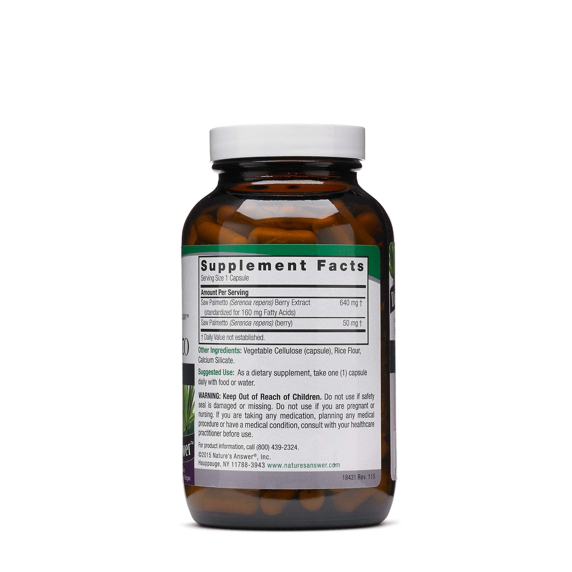 Nature's Answer Saw Palmetto—capsules végétariennes faciles à prendre pour le confort quotidien.