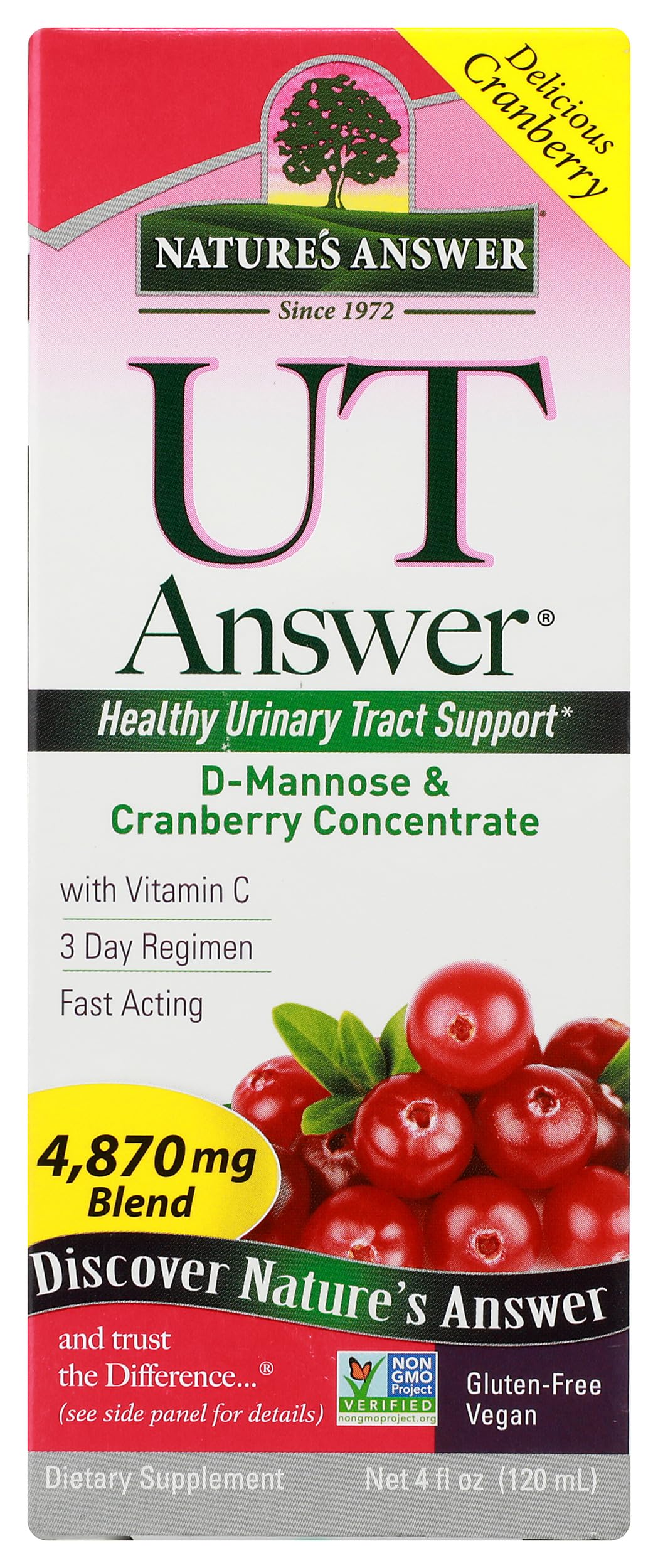 Nature's Answer UT Answer bouteille saveur cranberry, soutien possible des voies urinaires