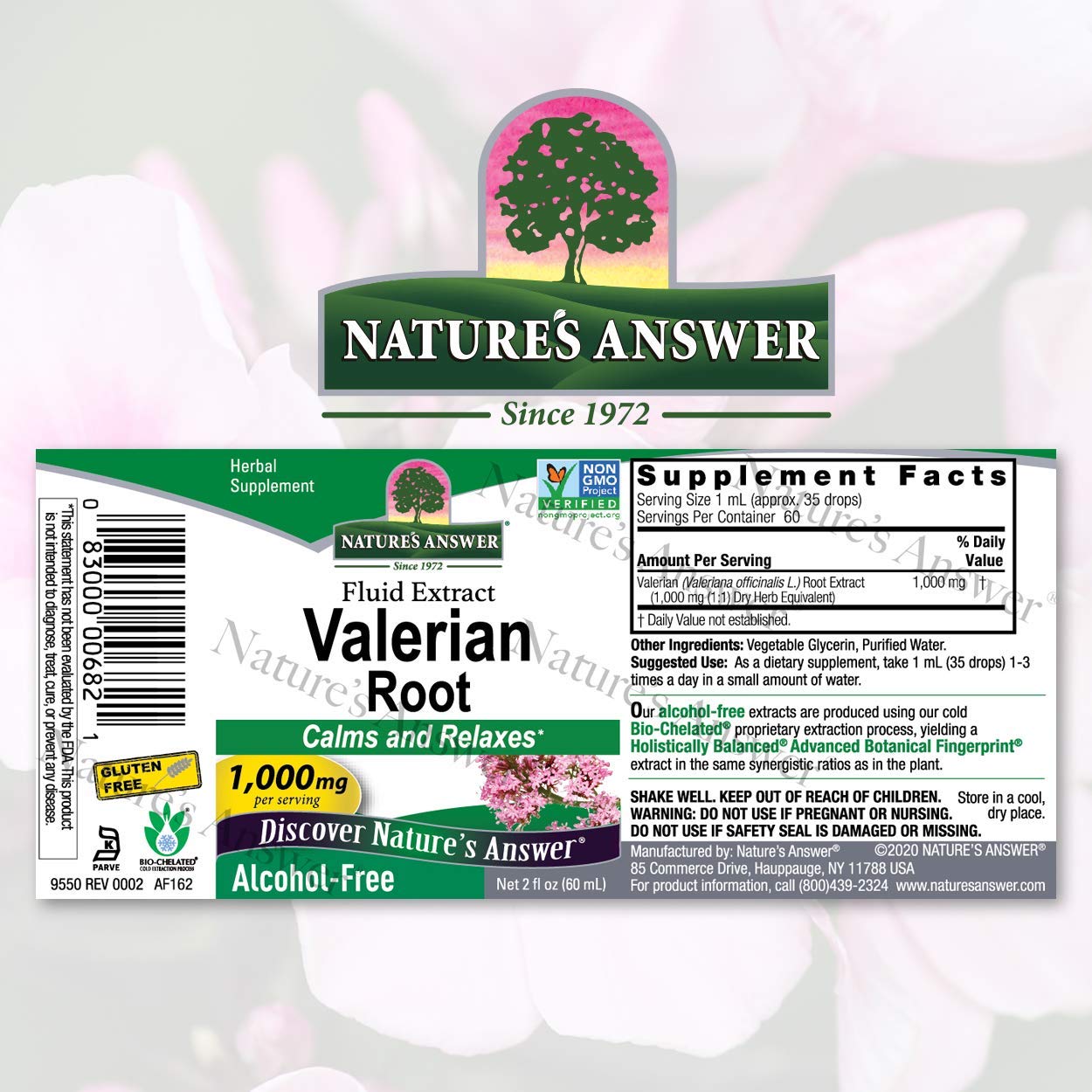 Gouttes Nature's Answer Valériane: pipette de 1 ml dose concentrée pour relaxer.