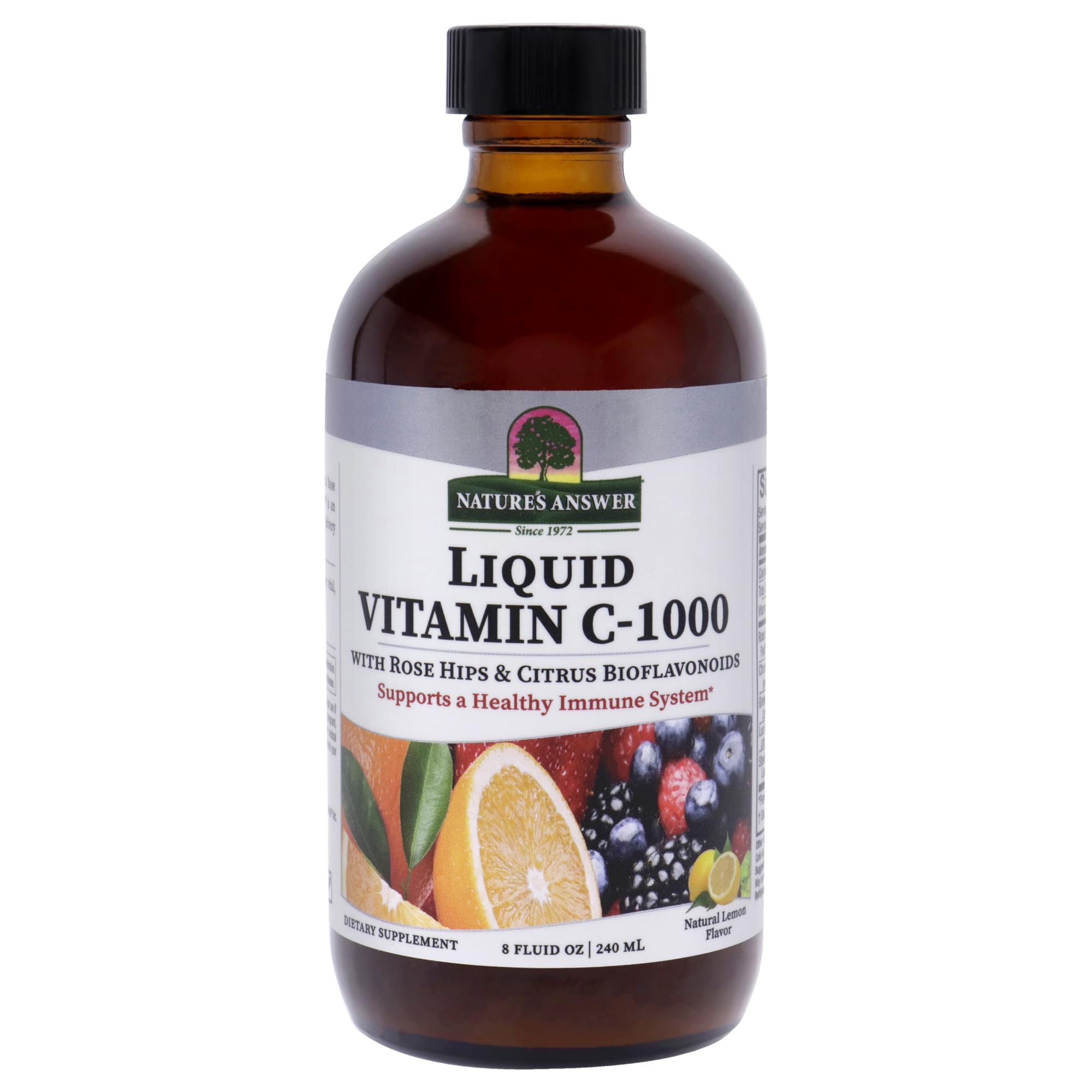 Nature's Answer vitamine C liquide avec cynorrhodons, soutien potentiel immunitaire et peau saine.