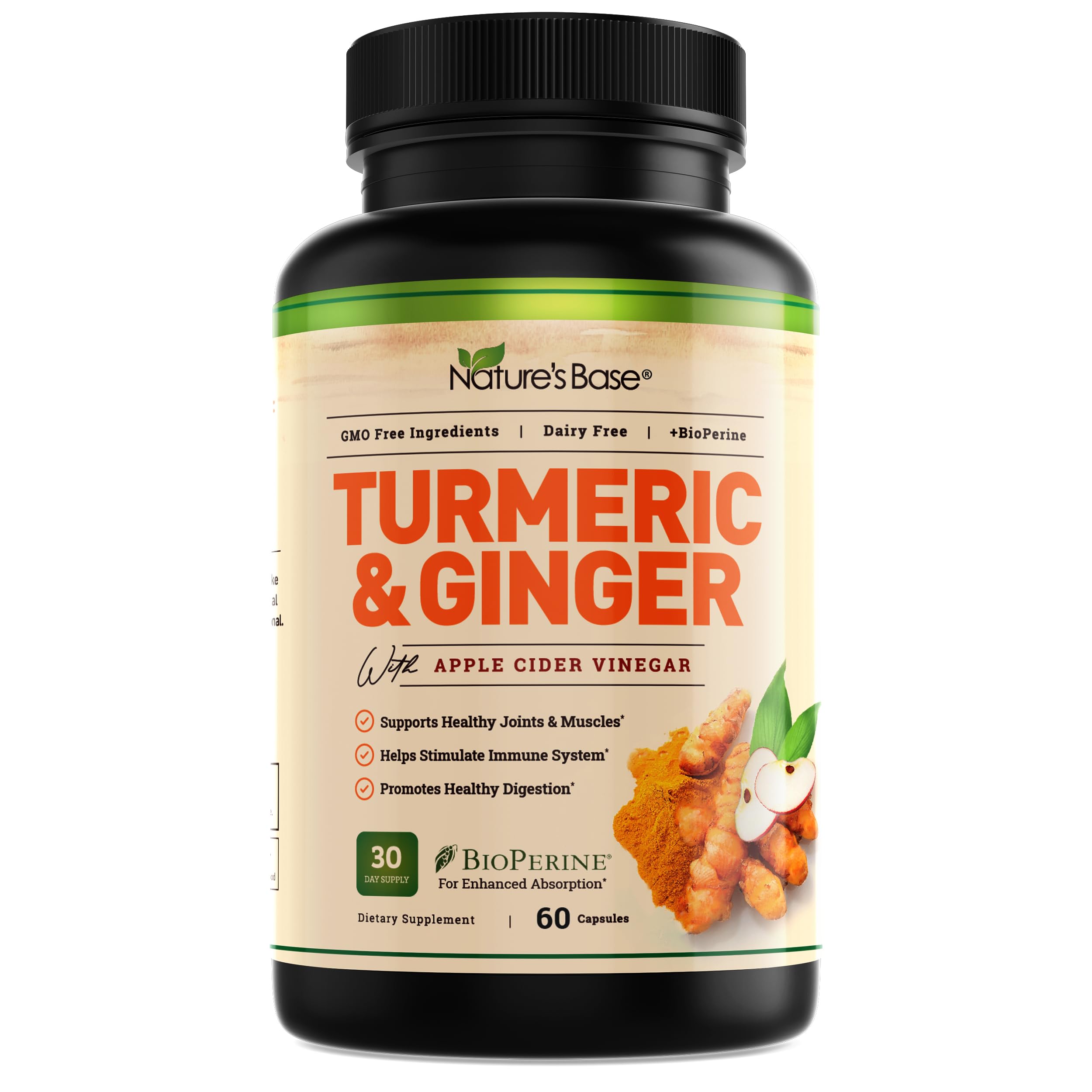 Nature's Base Turmeric et Ginger – capsules faciles à avaler pour le quotidien.