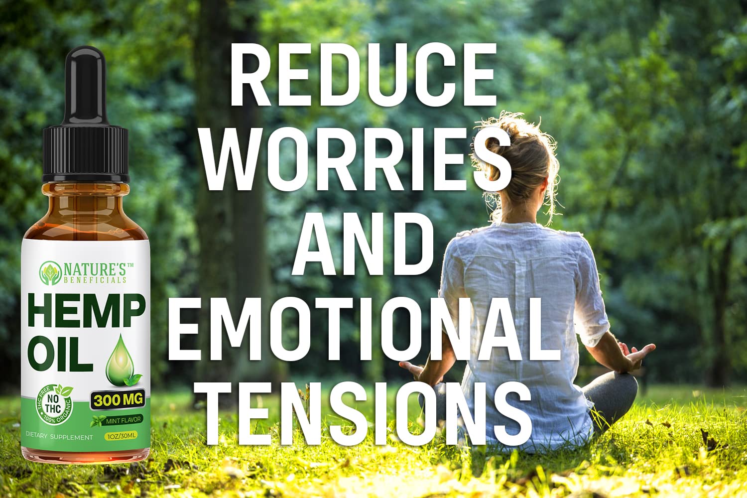 Nature's Beneficials Huile de chanvre — emballage compact et pratique.