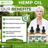 Nature's Beneficials Huile de chanvre — étiquette informative et transparente.