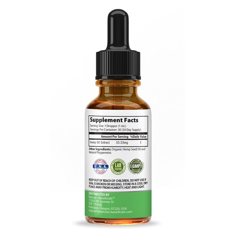 Nature's Beneficials huile chanvre — étiquette organique et formulation naturelle