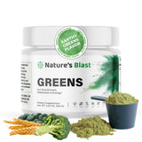 NATURES BLAST poudre verte en bouteille, énergie naturelle pour la journée.