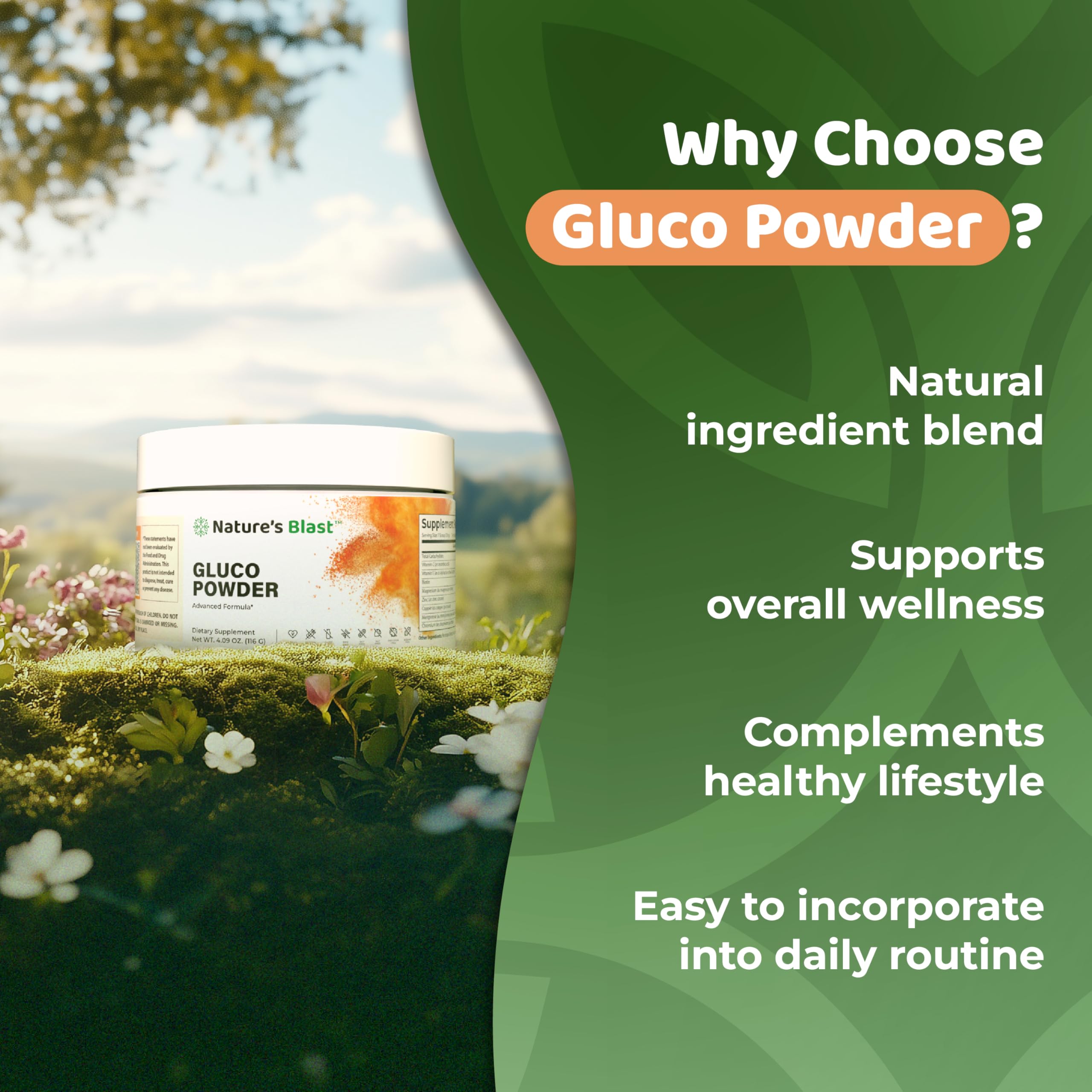 NATURES BLAST Gluco-Powder se dissout dans l’eau pour un mélange rapide.