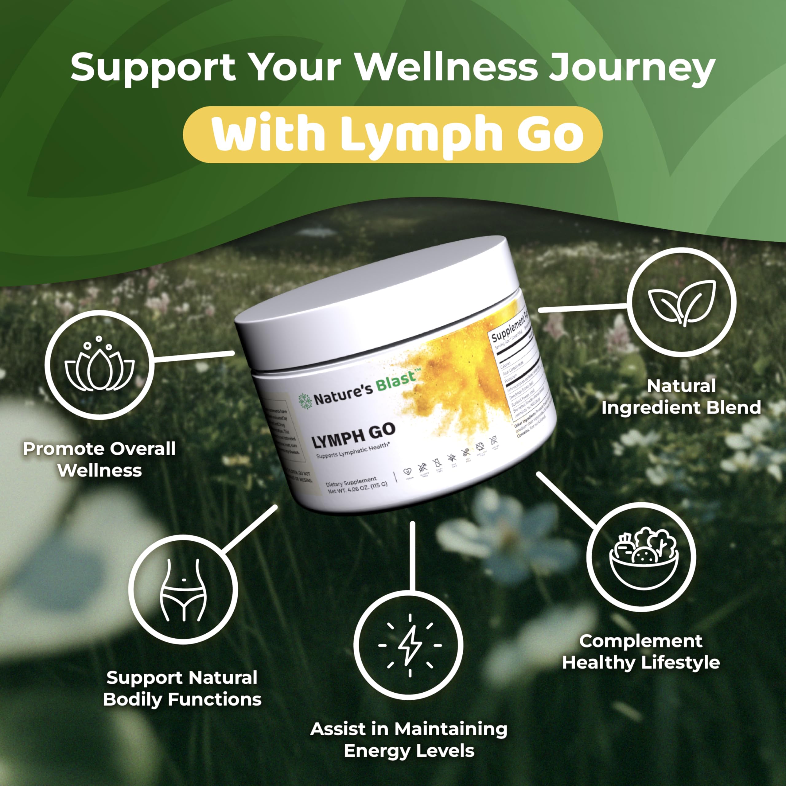 NATURES BLAST Lymph Go - doseur-poudre pratique pour une utilisation quotidienne