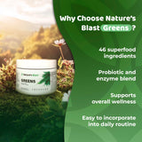 NATURES BLAST poudre verte dans un verre d'eau, boisson prête.