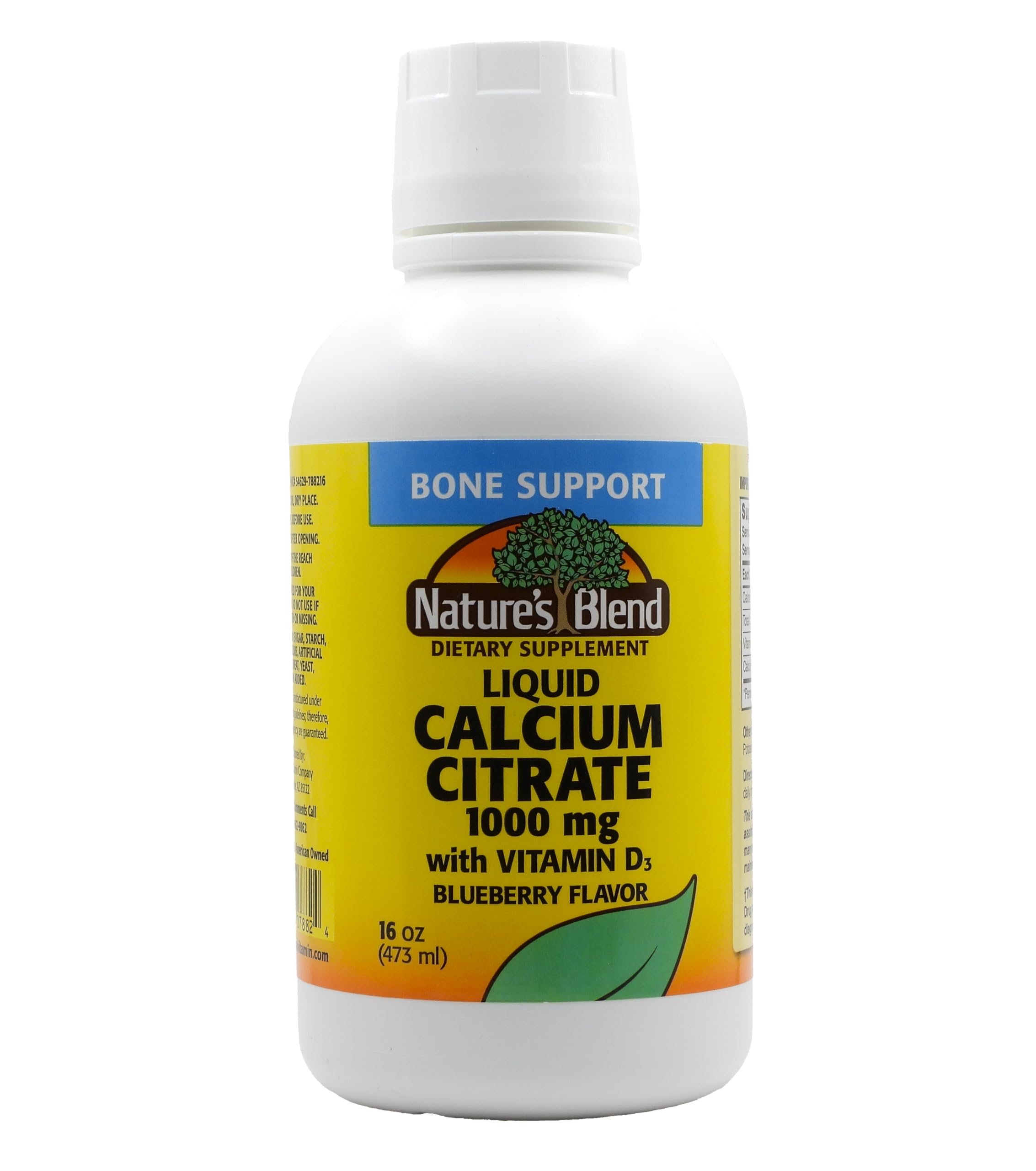 Nature's Blend calcium citrate myrtille en bouteille, soutien potentiel pour les os.