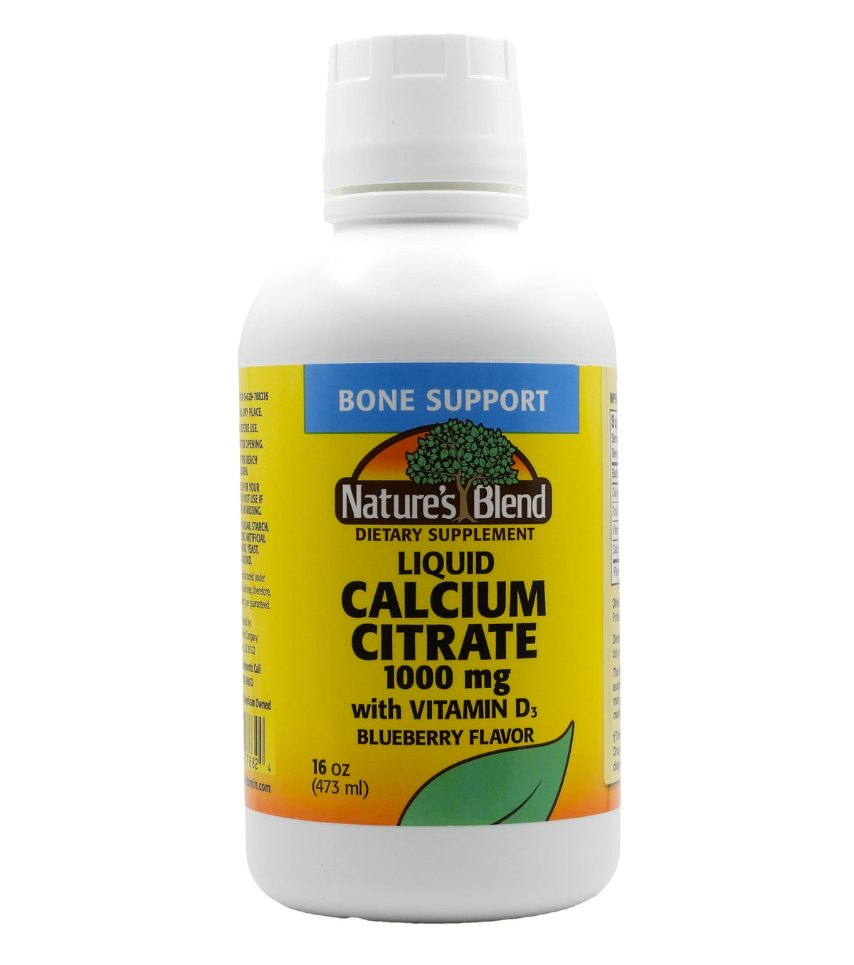 Nature's Blend calcium citrate myrtille en bouteille, soutien potentiel pour les os.