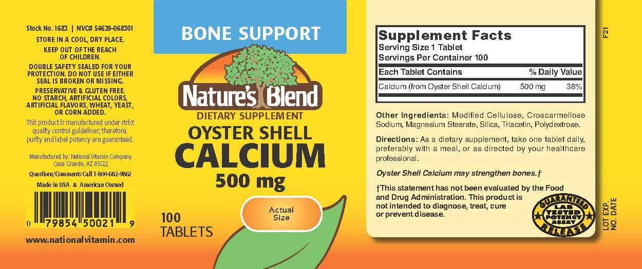 Nature's Blend calcium coquille d'huître, comprimés faciles à doser pour un usage quotidien.