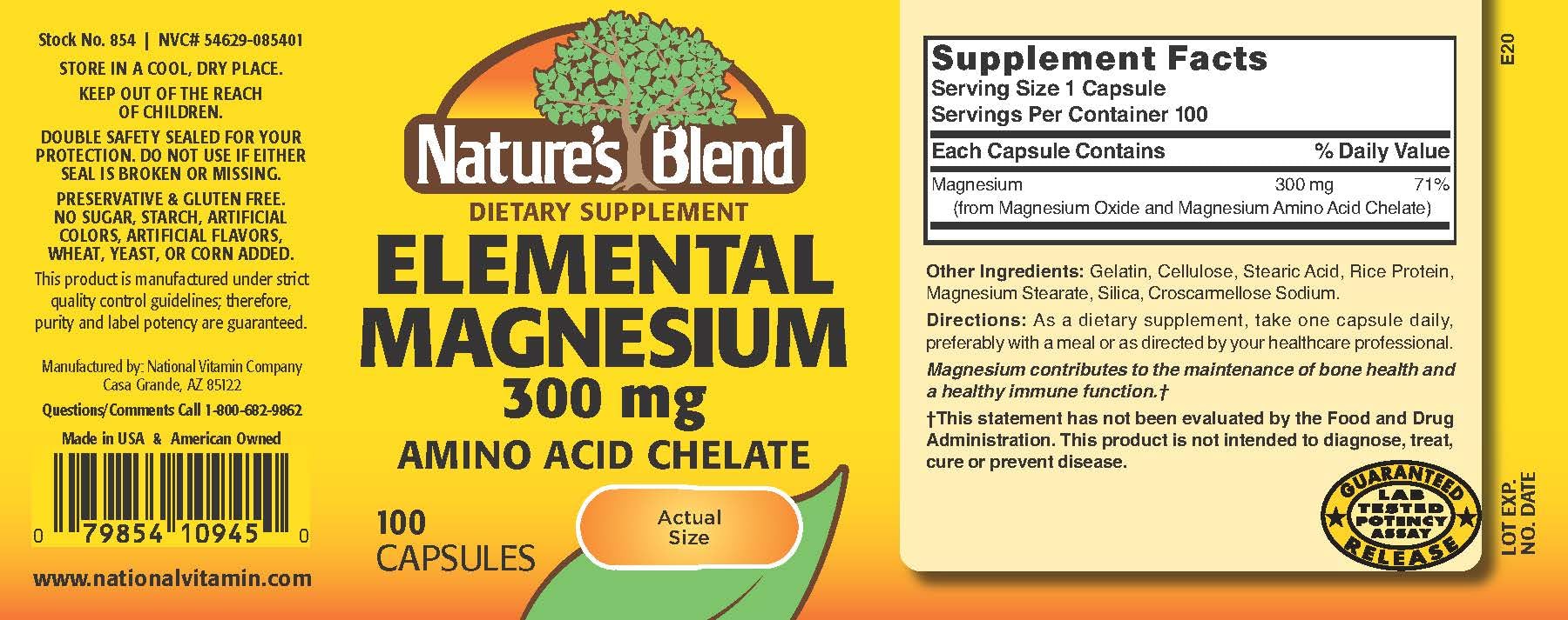 Nature's Blend étiquette-gros-plan, information claire sur la forme chélatée et l'origine.