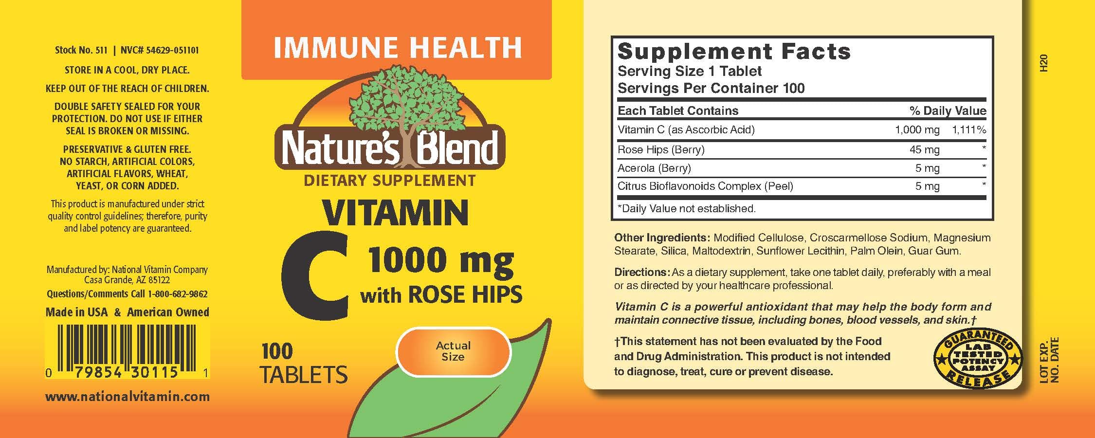 Nature's Blend Emballage vitamine C cynorrhodons, prêt à emporter pour votre routine.