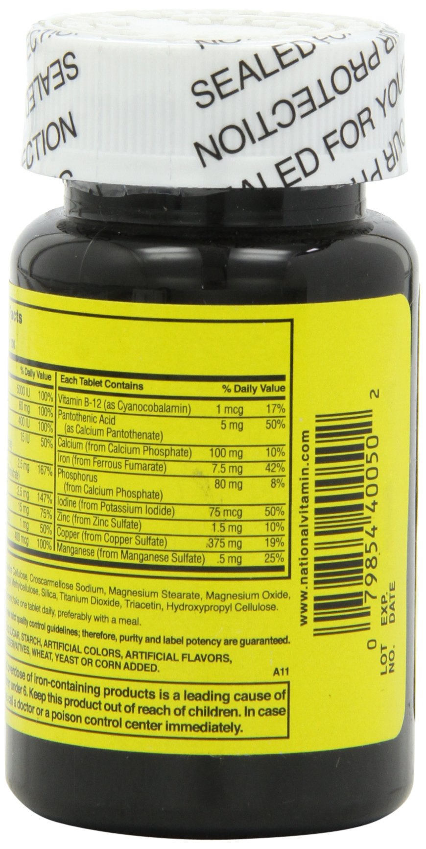 Nature's Blend NAT B Multivitamin, arrière de l'emballage lisible