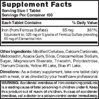 Nature's Blend ferreux sulfate comprimés faciles à avaler pour une supplémentation pratique.