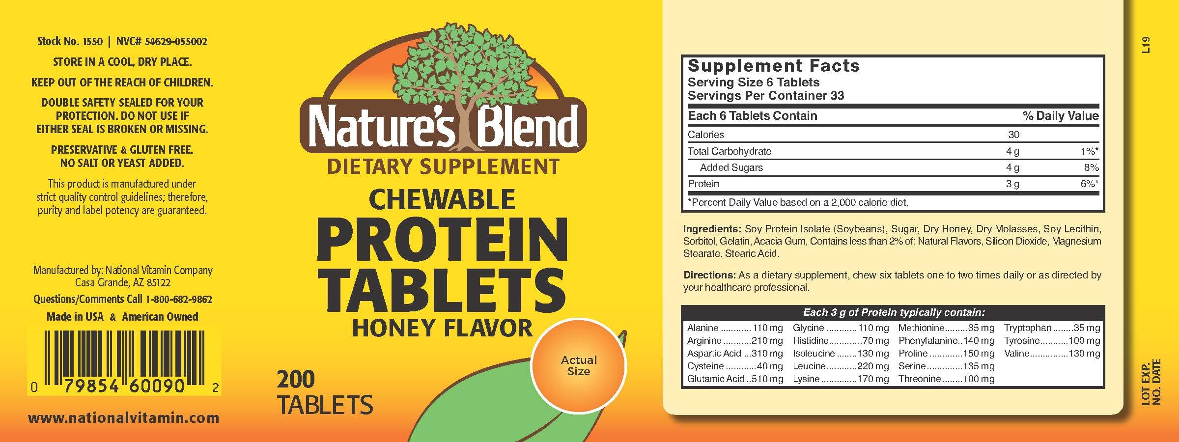 Nature's Blend tablettes protéine miel, emballage pratique pour le quotidien.