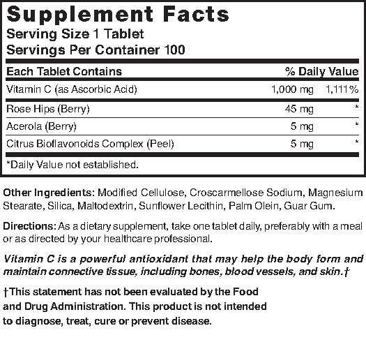 Nature's Blend Tablettes vitamine C cynorrhodons, dosage 1000 mg facile à prendre.