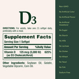 Nature's Bounty Vitamine D3: label sans OGM et sans gluten.