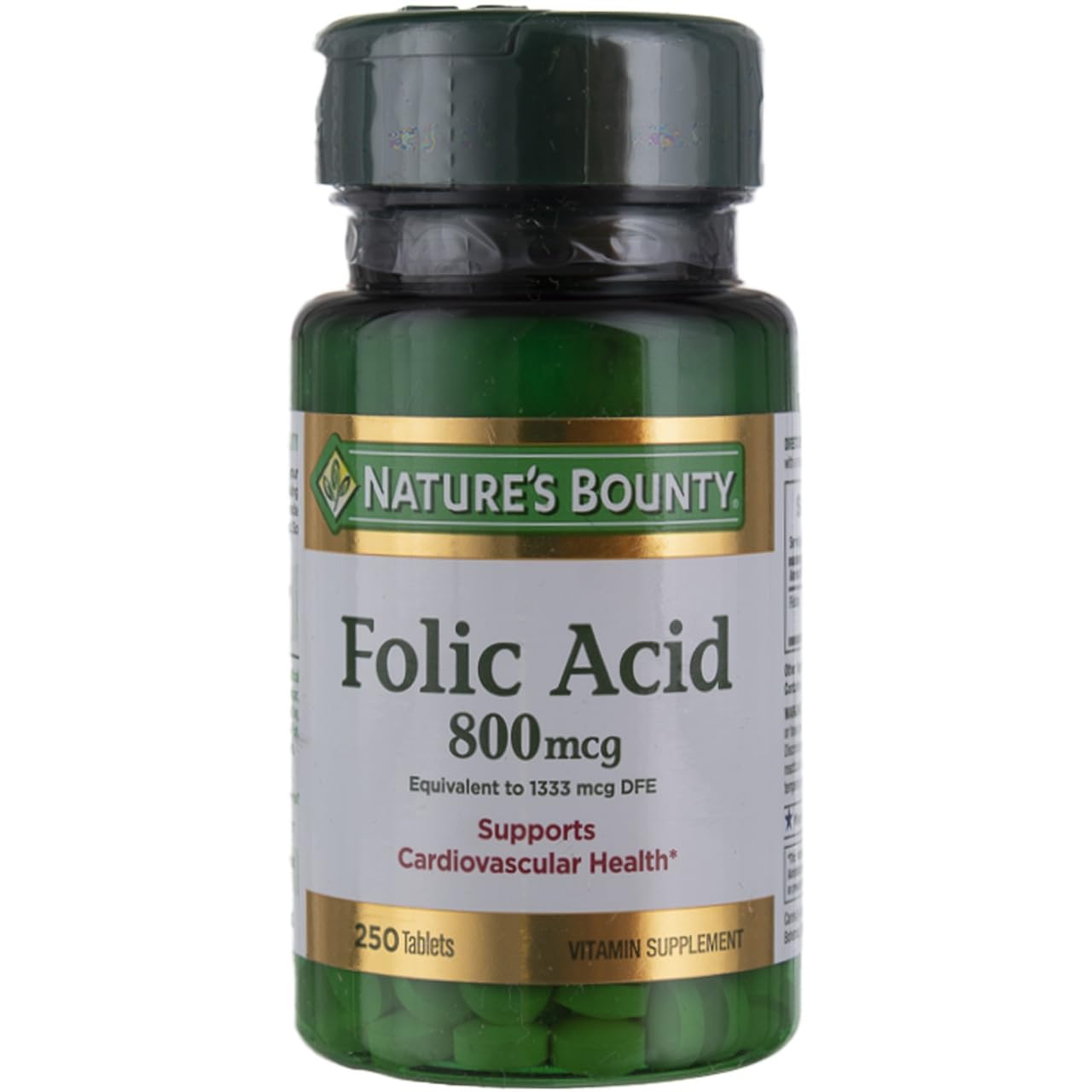 Nature's Bounty acide folique 800mcg : bouteille sans arôme pour usage quotidien