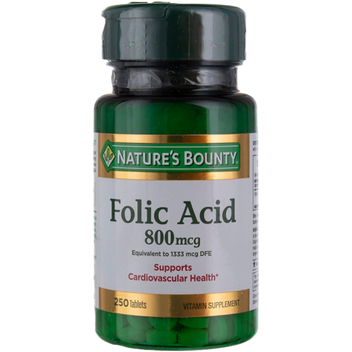 Nature's Bounty acide folique 800mcg : bouteille sans arôme pour usage quotidien