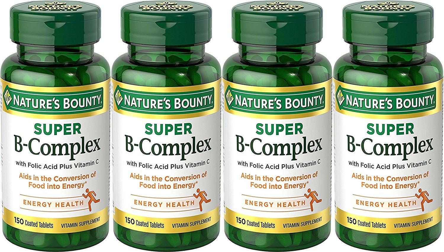 Nature's Bounty B-Complex acide folique vitamine C — bouteille, soutien énergie quotidien.