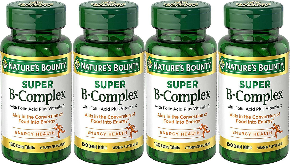Nature's Bounty B-Complex acide folique vitamine C — bouteille, soutien énergie quotidien.
