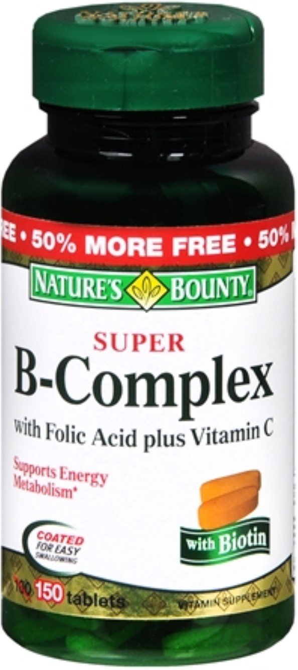 Nature's Bounty B-Complex avec acide folique et vitamine C, comprimés soutenant le système nerveux et l'immunité.