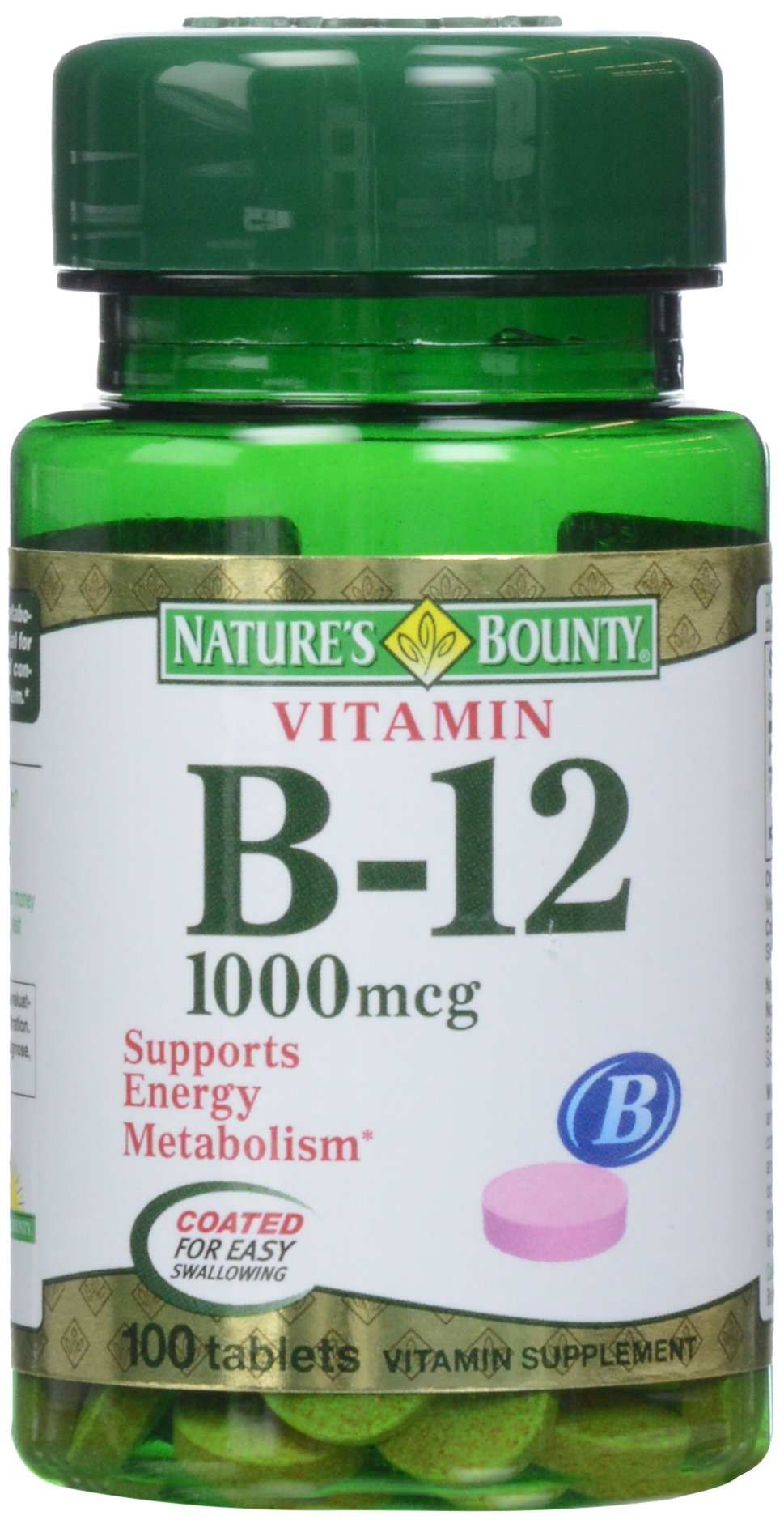 Nature's Bounty B12 1000 mcg – emballage clair et pratique pour repérer la dose.