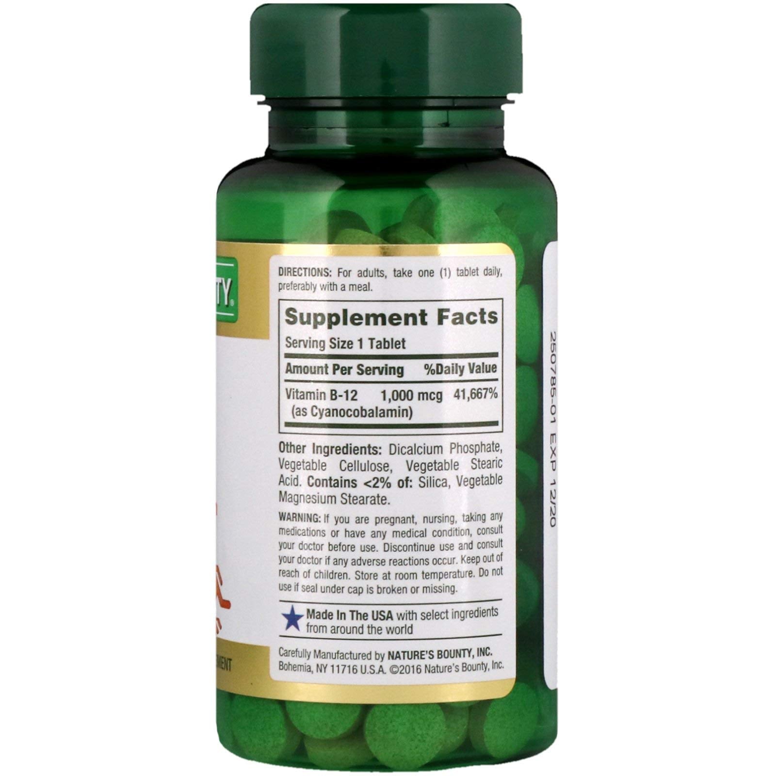 Nature's Bounty B-12 1000mcg, tablettes 200, soutien énergie et fonction nerveuse