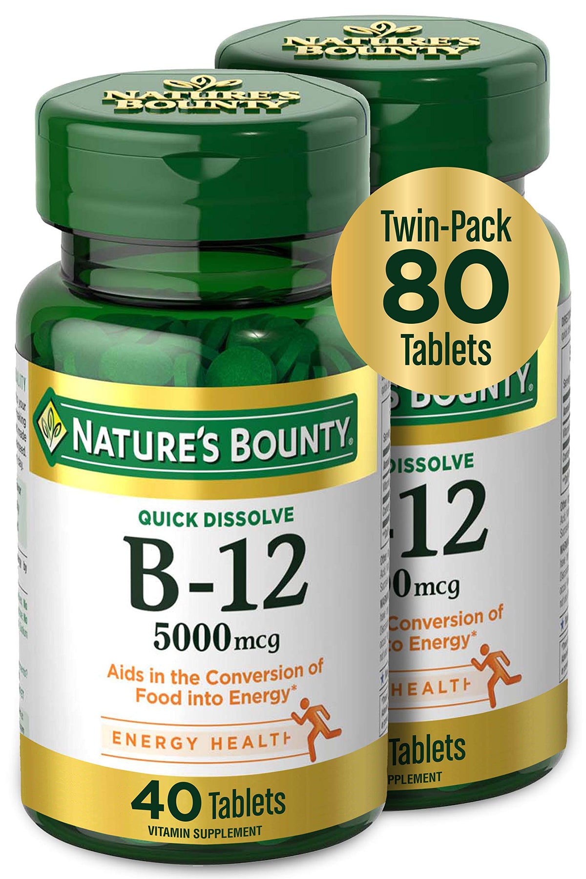 Nature's Bounty B12 dissolution rapide sous-langue et potentiel énergie.