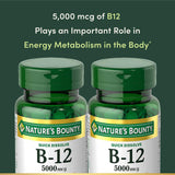 Nature's Bounty B12 comprimés 5000 mcg, soutien potentiel au métabolisme énergétique.