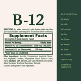 Nature's Bounty B12, formule végétarienne sans gluten ni sucre.