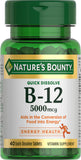 Nature's Bounty B12, comprimés dissolution rapide pour énergie durable.