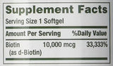 Nature's Bounty Biotine 10 000 mcg - étiquette claire pour vérifier les informations produit.
