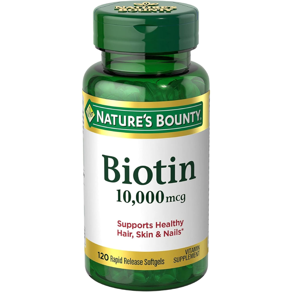 Nature's Bounty Biotin en bouteille, gélules à libération rapide pour cheveux.