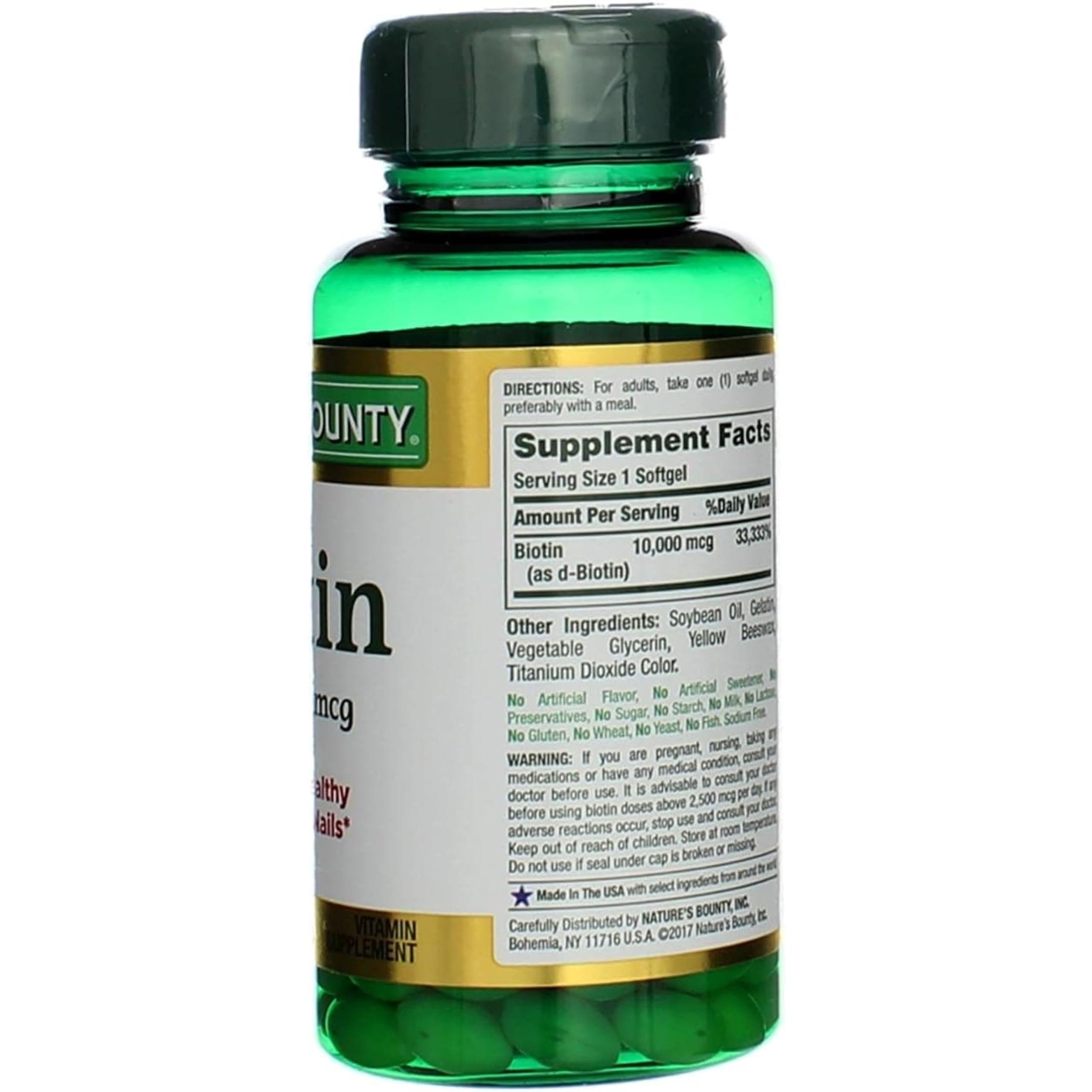 Nature's Bounty Biotin capsules-liquides faciles à avaler.