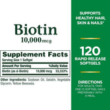 Nature's Bounty Biotin étiquette et emballage clairs.