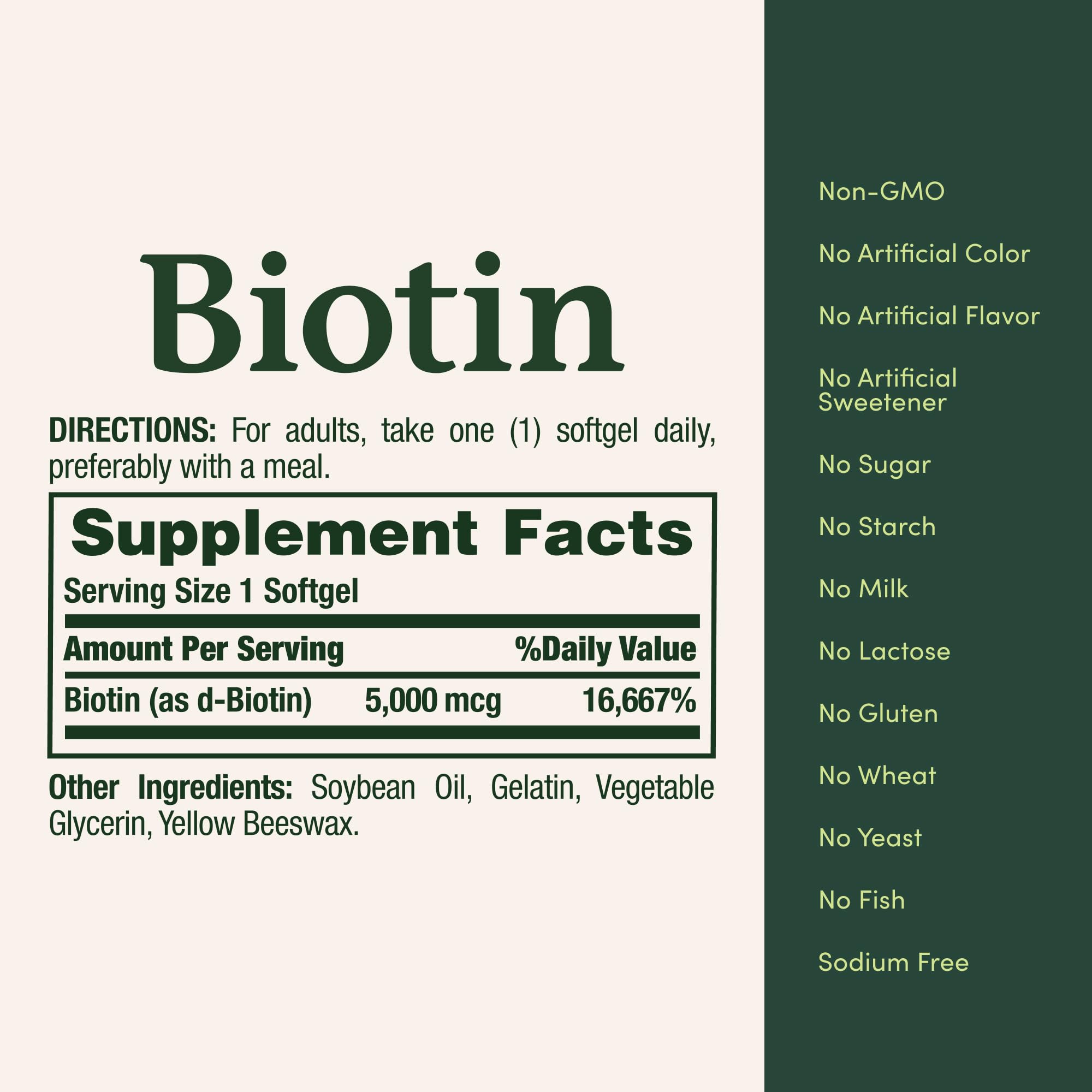 Formule pure Nature's Bounty Biotin sans gluten ni sucre ajouté