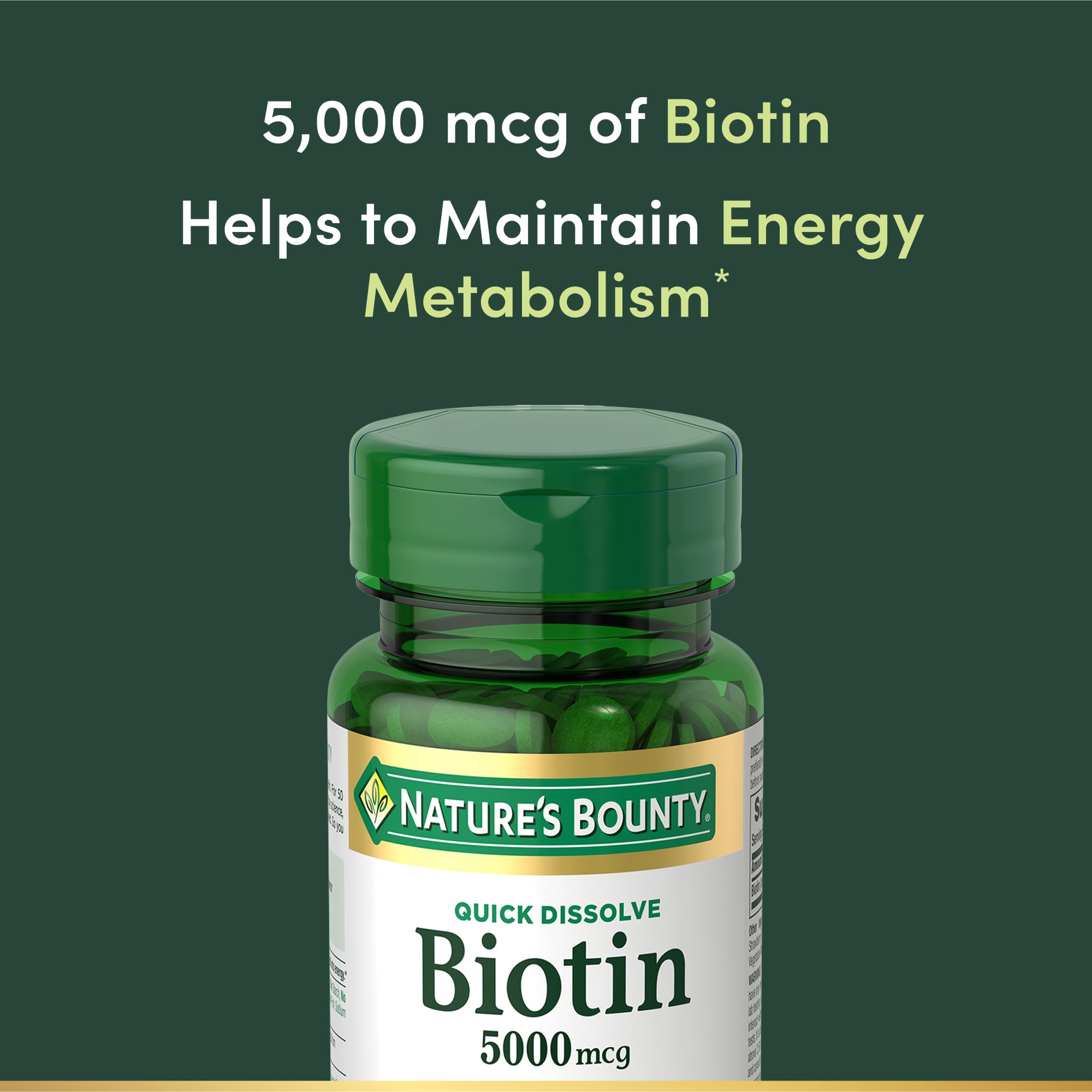 Tablettes sous-langue Nature's Bounty Biotine, absorption rapide.
