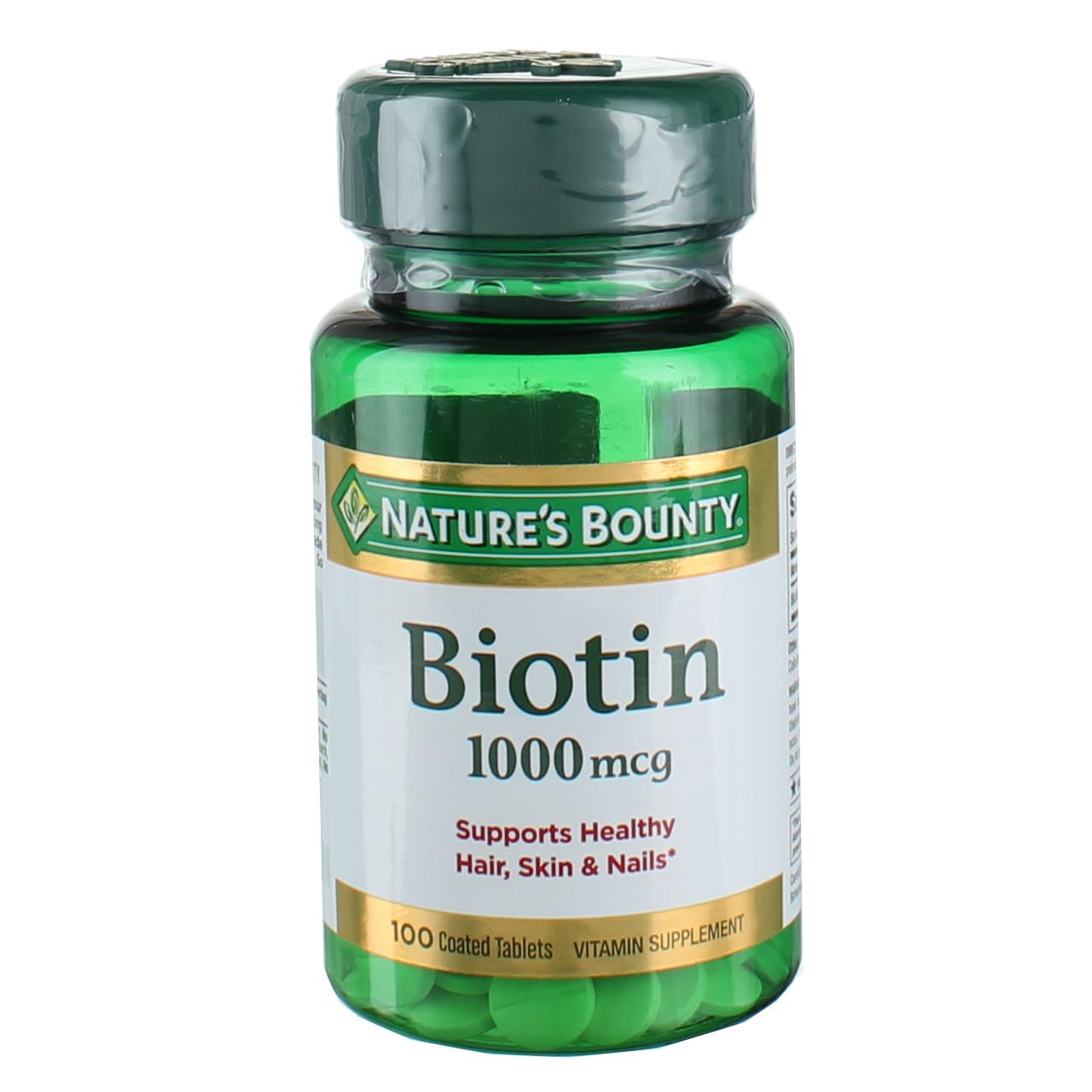 Nature's Bounty Biotine 1000 mcg, tablettes dans bouteille, soutien potentiel au métabolisme.