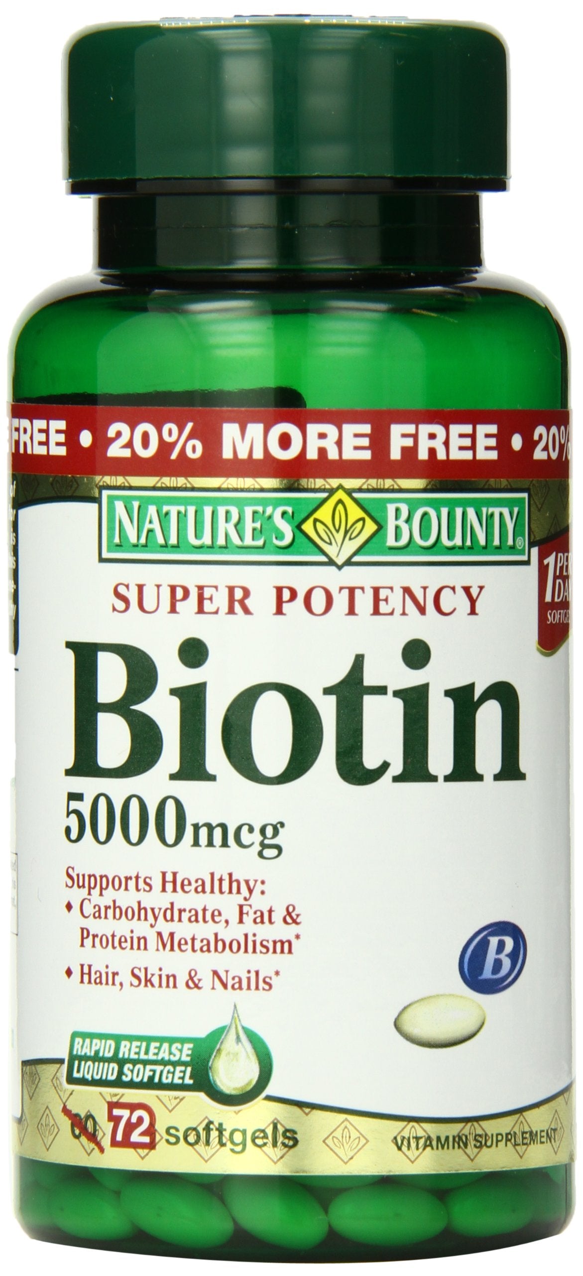 Nature's Bounty Biotine 5000 mcg capsules, libération rapide, soutien métabolique et énergie