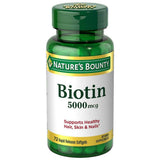 Capsules de biotine Nature's Bounty pour cheveux et ongles sains.
