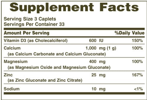Nature's Bounty Calcium Magnésium Zinc — étiquette lisible, usage quotidien facilitant l'apport nutritionnel