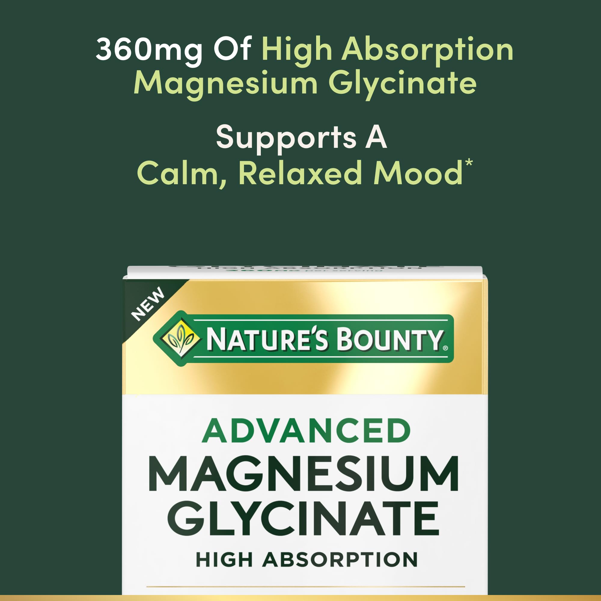 Nature's Bounty Calme Magnesium Glycinate, étiquette: formule végétarienne et sans gluten.