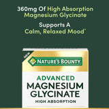 Nature's Bounty Calme Magnesium Glycinate, étiquette: formule végétarienne et sans gluten.