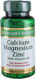 Caplets Nature's Bounty calcium magnésium zinc, soutien potentiel pour les os et les muscles.
